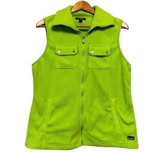 Chaps Sport Neon Green Fleece Full Zip Up Sweater Vest Size Large Winter Warm